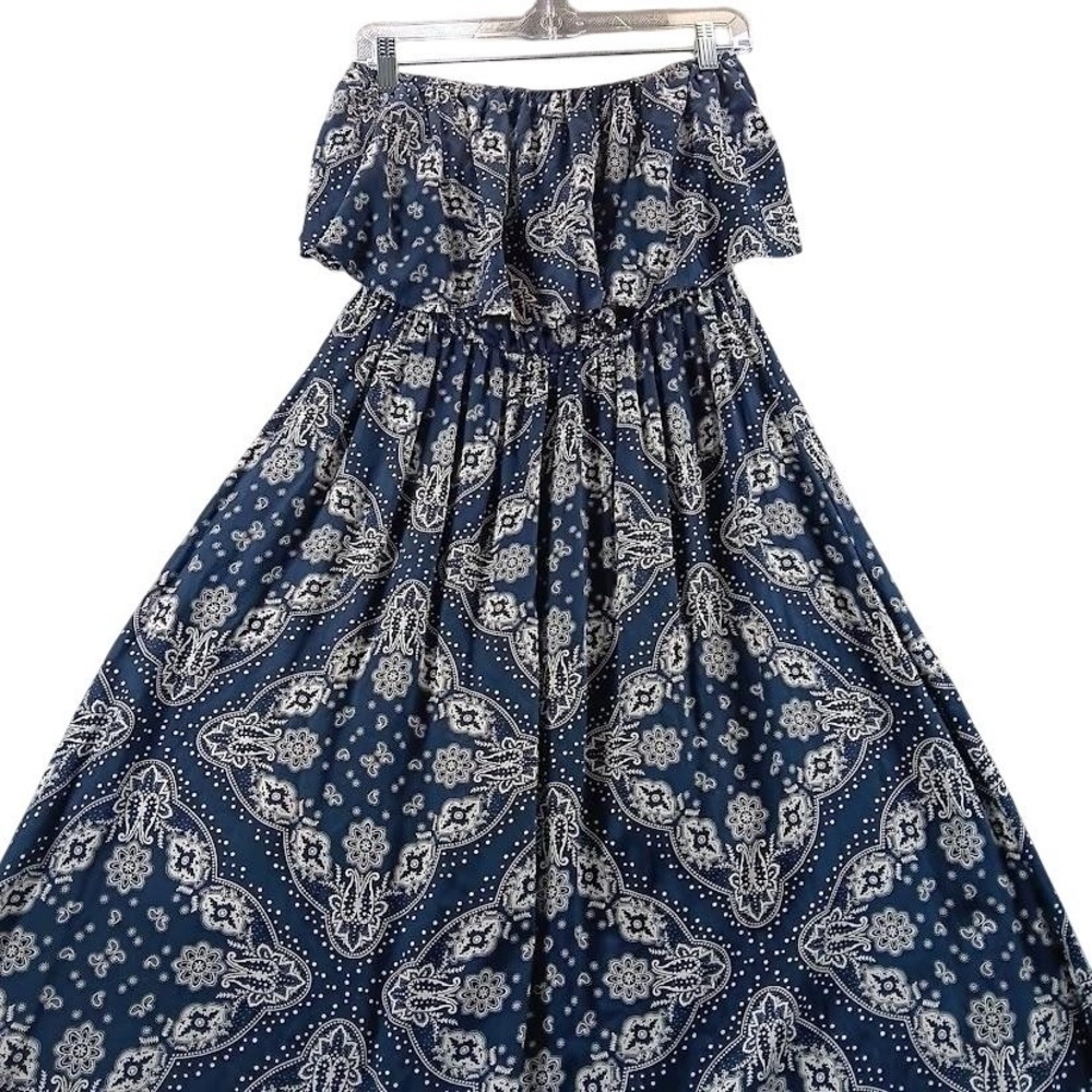 Yidarton Dress Womens Medium Blue Paisley Off Shoulder Maxi Sundress Boho
